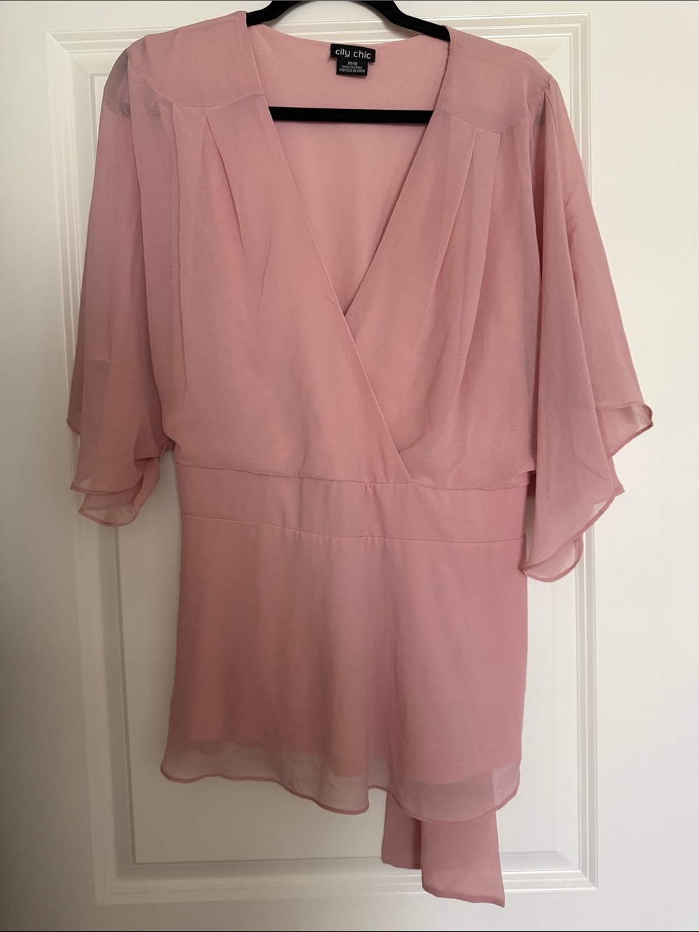 City Chic Dusty Rose Wrap Tunic with Blouson Sleeves